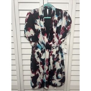 Kensie Abstract Short Sleeve V-Neck Lined Mini Dress Women's Size XL NWT